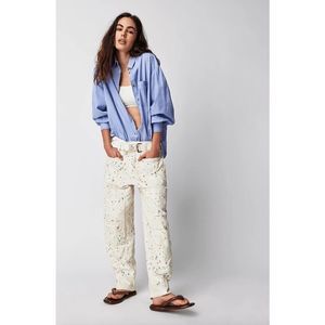 Free People Speckled Cream Straight Leg Pants